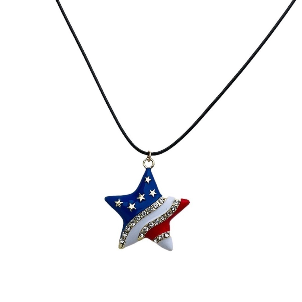 USA Rhinestone Embellished Patriotic Red White & Blue Star Pendant Necklace